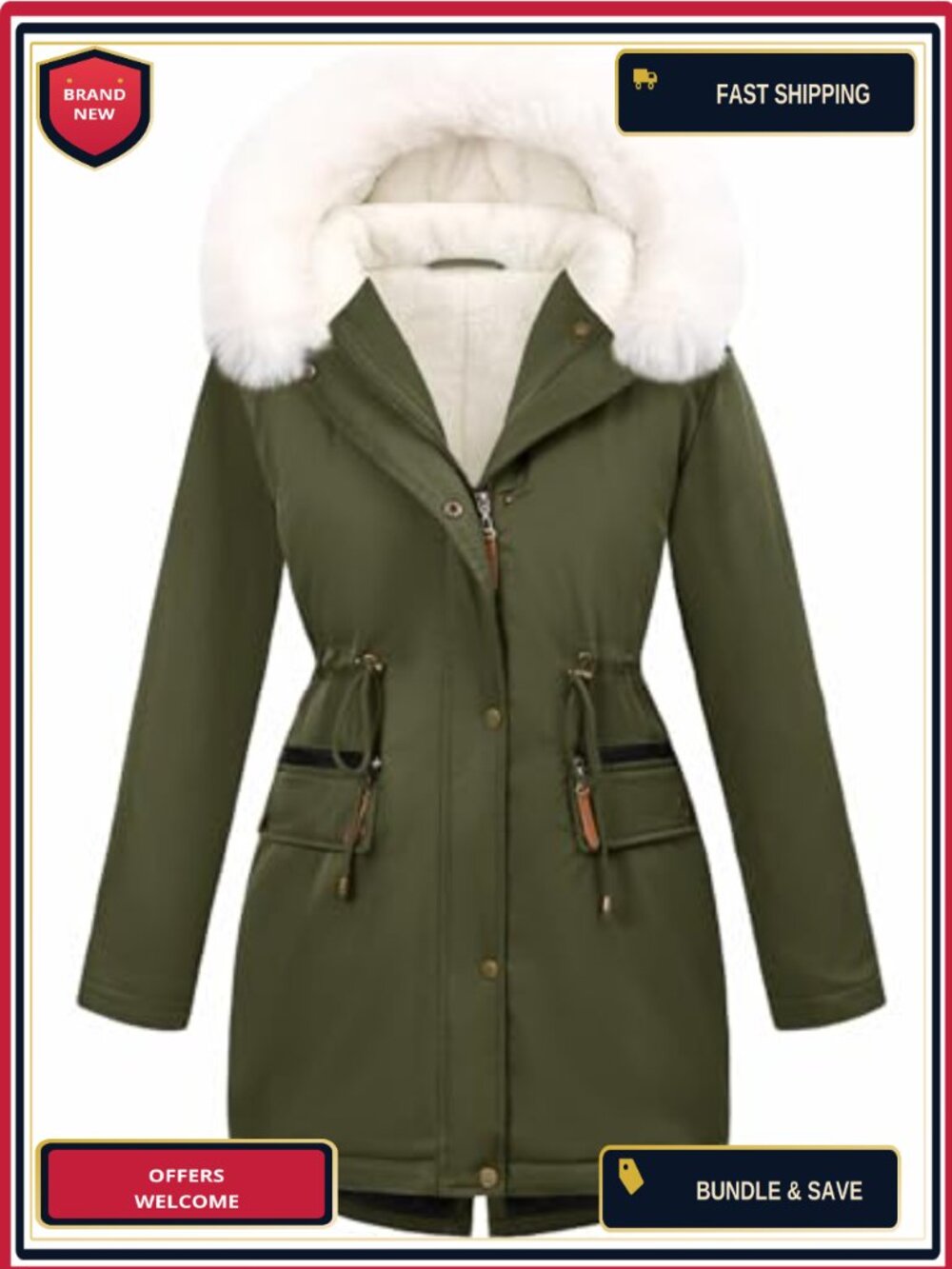 Women's Winter Fleece Lined Parka Jacket Warm Water Repellent Coat